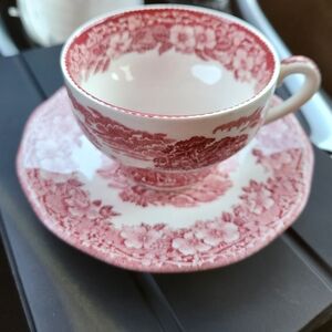 Woodland Pink (Enoch Backstamp) Flat Cup & Saucer Set